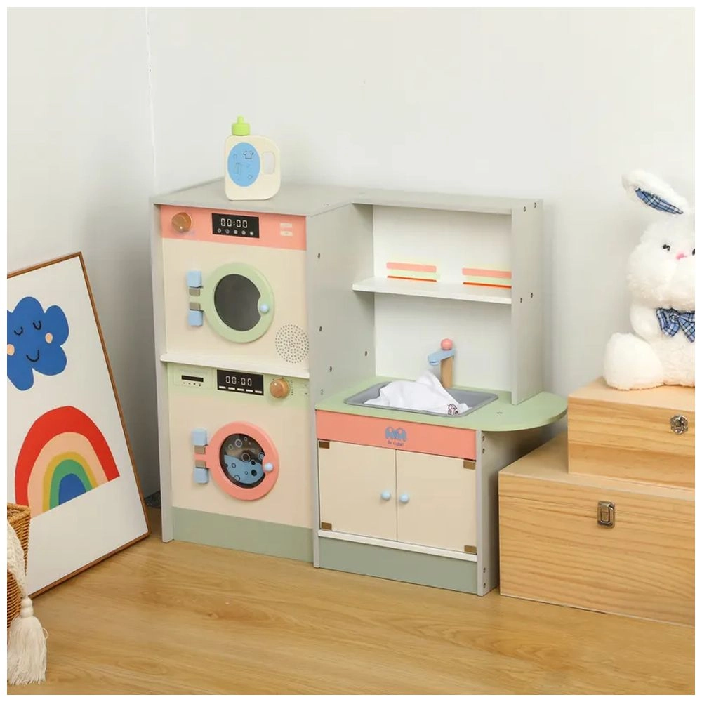 Kids Wooden Toy Laundry Play Set - Washer Dryer