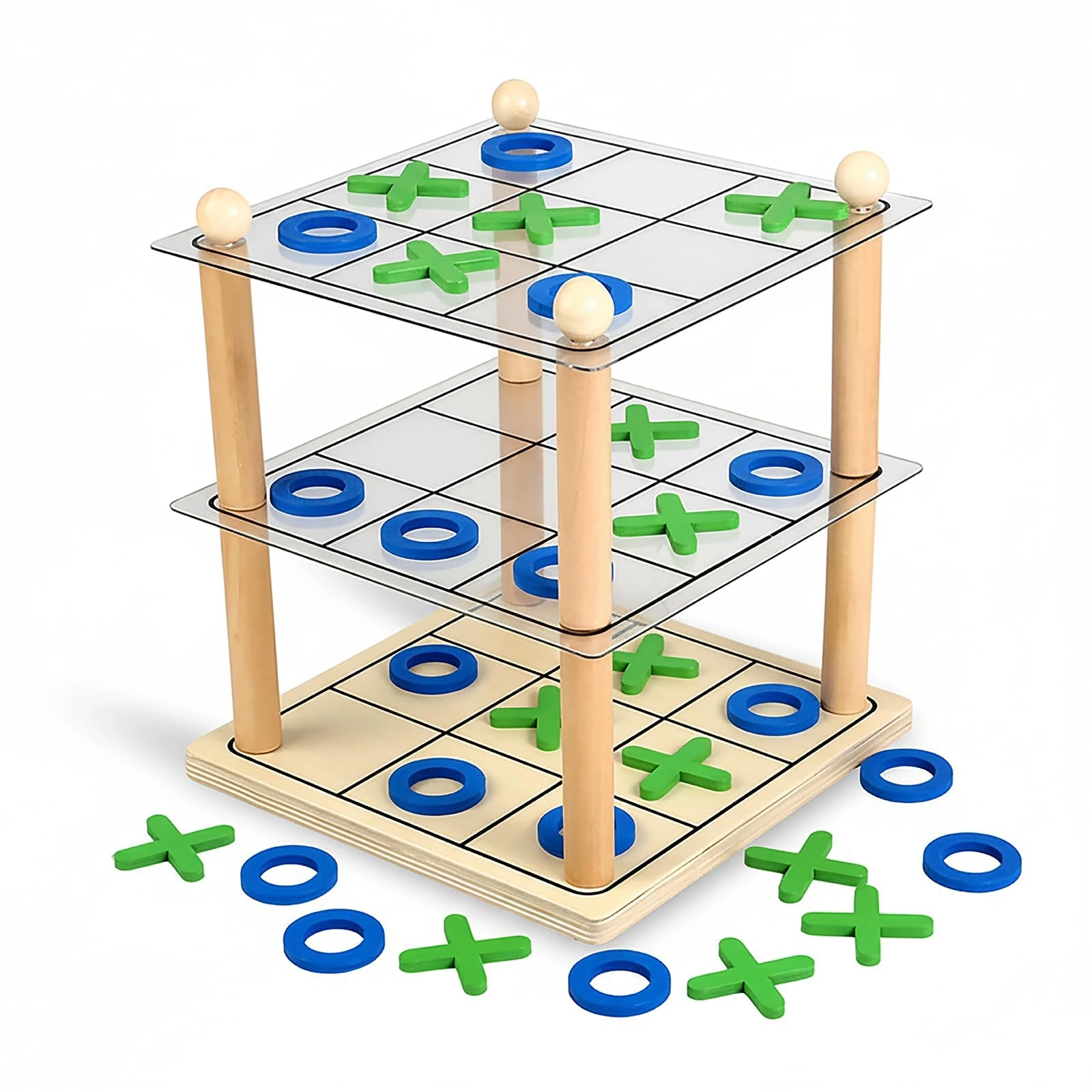 Trozihn 3D Ultimate Wooden Tic Tac Toe - 28 Pieces Classic XO