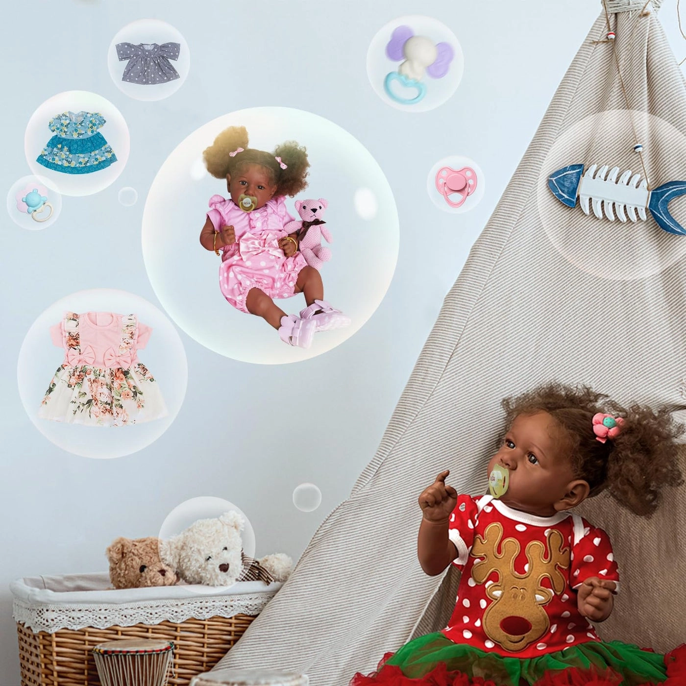 Reborn Baby Doll - 22 Inch Caramel Skin Tone Taupe Eyes Ages 3+