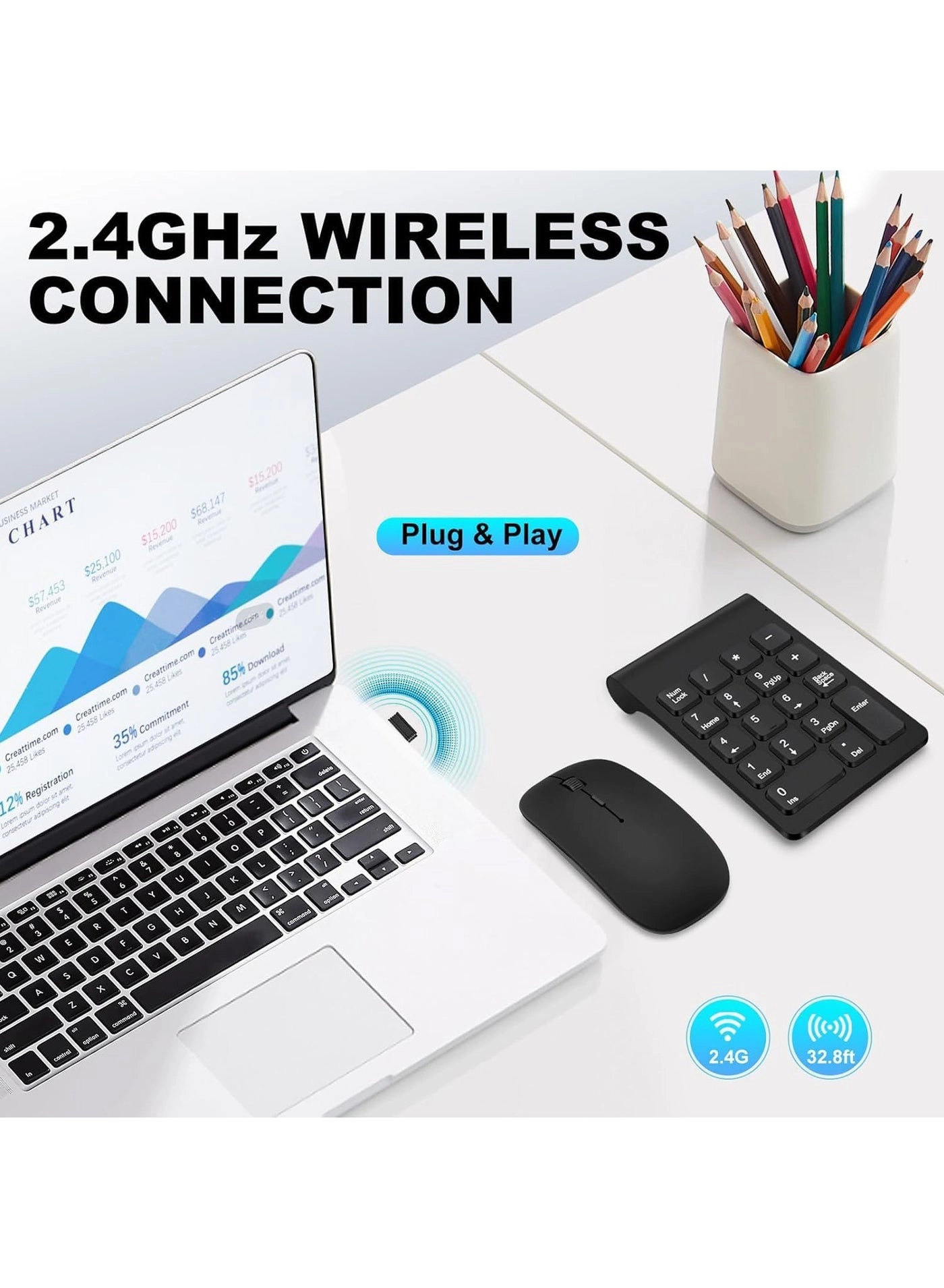 Wireless Numeric Keypad + Thin Wireless Mouse + 2.4G Wireless USB Receiver