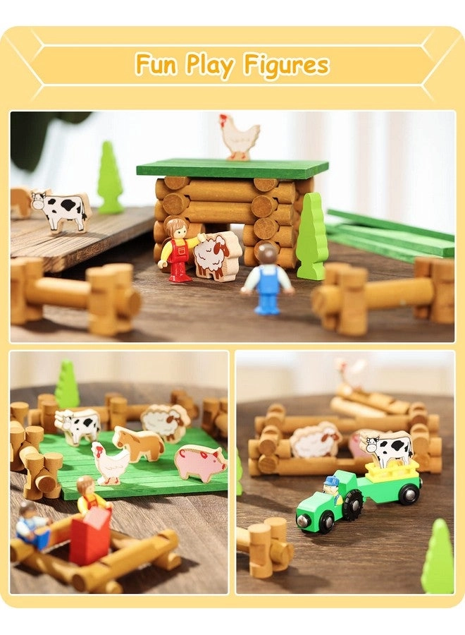 Wooden Log Cabin Set - Animals 122 pcs