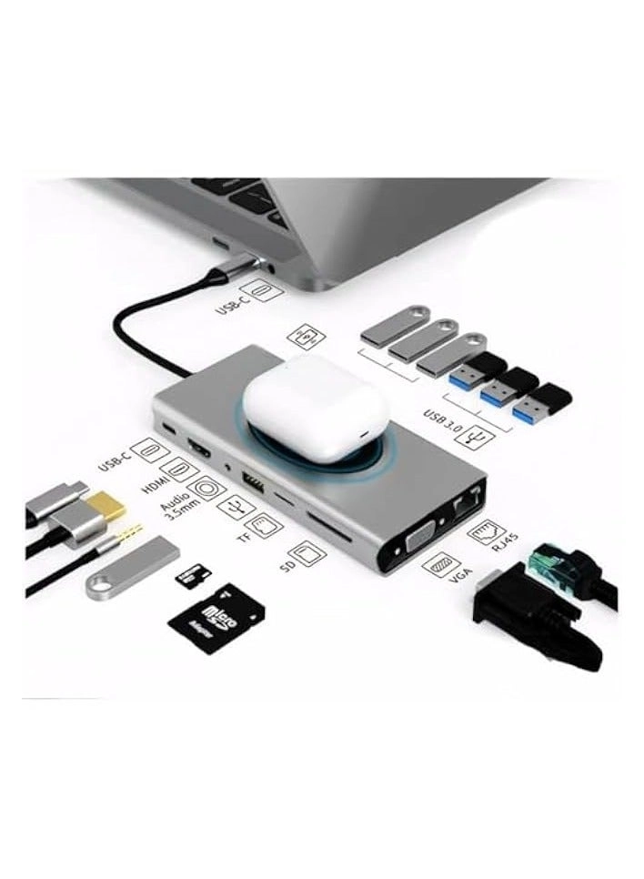 USB C Hub - Gigabit Ethernet Wireless Charging 4K HDMI