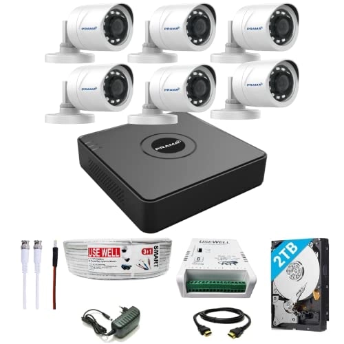 DVR - 8 channels + Outdoor Camera - 6 2MP + HDD - 2 TB + Wire/SMPS + Required Accessories