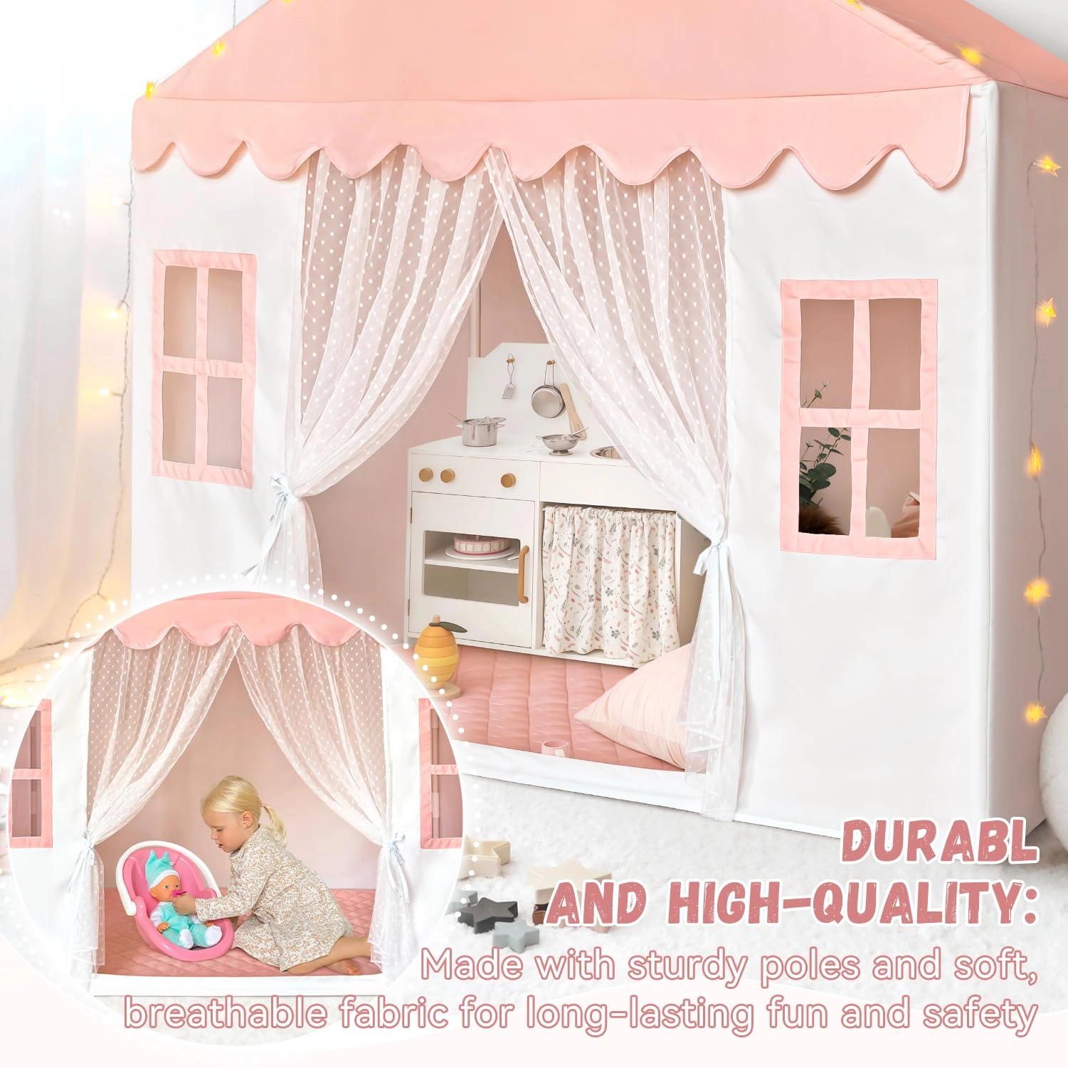 Kids Play Tent - 35.5 inches (W) x 57 inches (L) x 53 inches (H) Pink