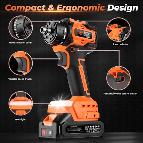 Brushless Cordless Drill Driver Kit - 2000mAh 21V