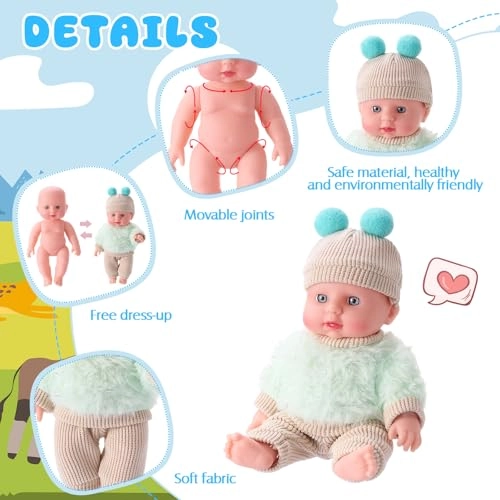 Reborn Baby Doll - 8 Pcs 7 Inch Ages 3+ Gift Set