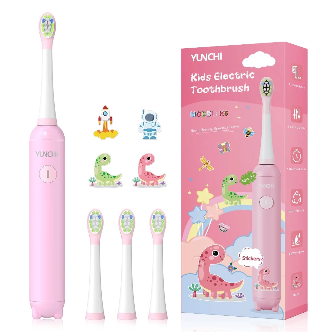 YUNCHI Children's Electric Toothbrush - 2 Minute Timer IPX7 Waterproof