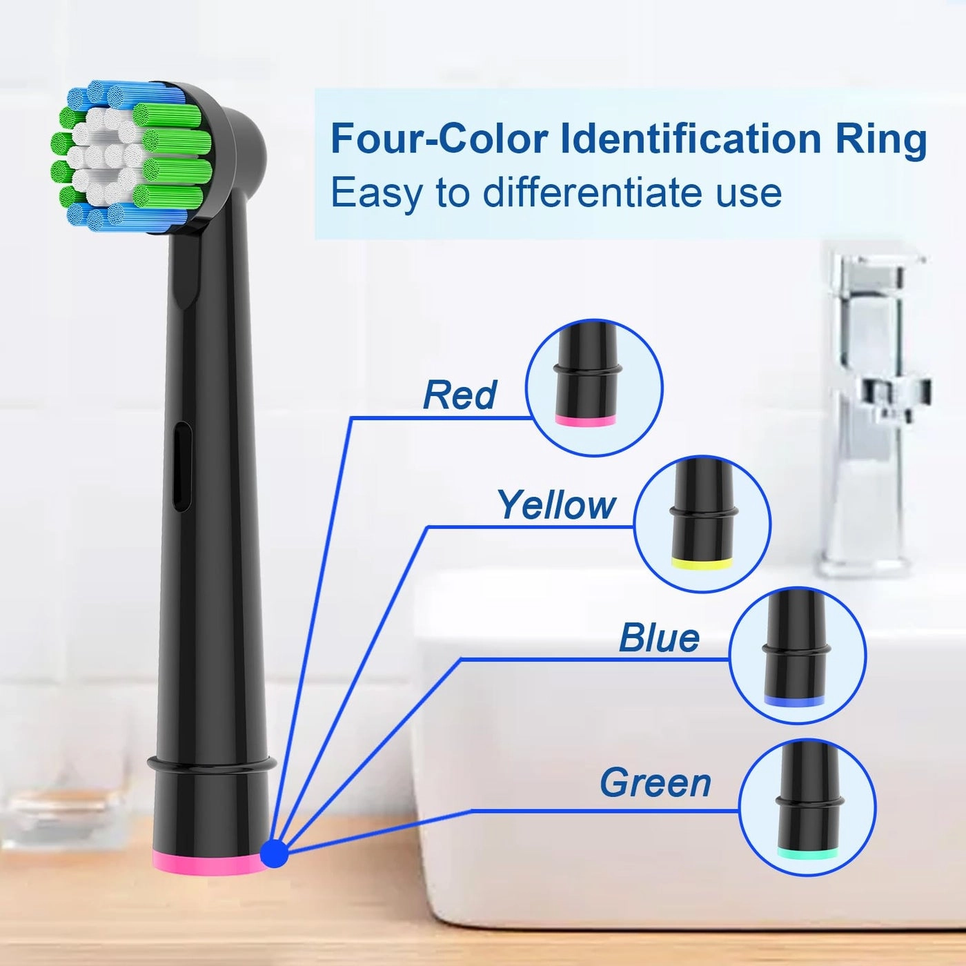 Replacement Heads Compatible with Electric Toothbrush - 8pcs 4 Precision Clean 4 Cross Clean Black