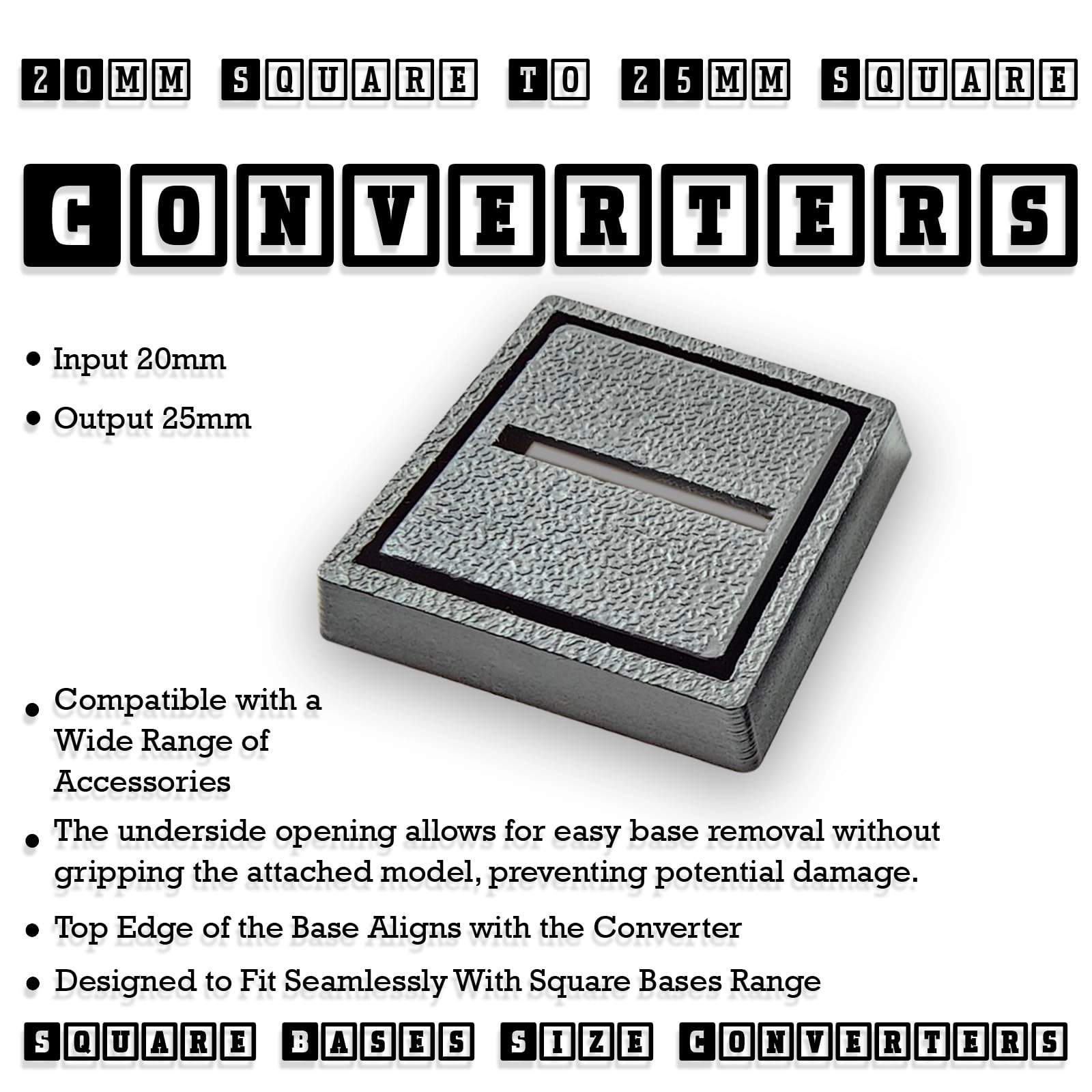20 to 25mm Square Bases Size Converters - 100 pcs square and other shapes