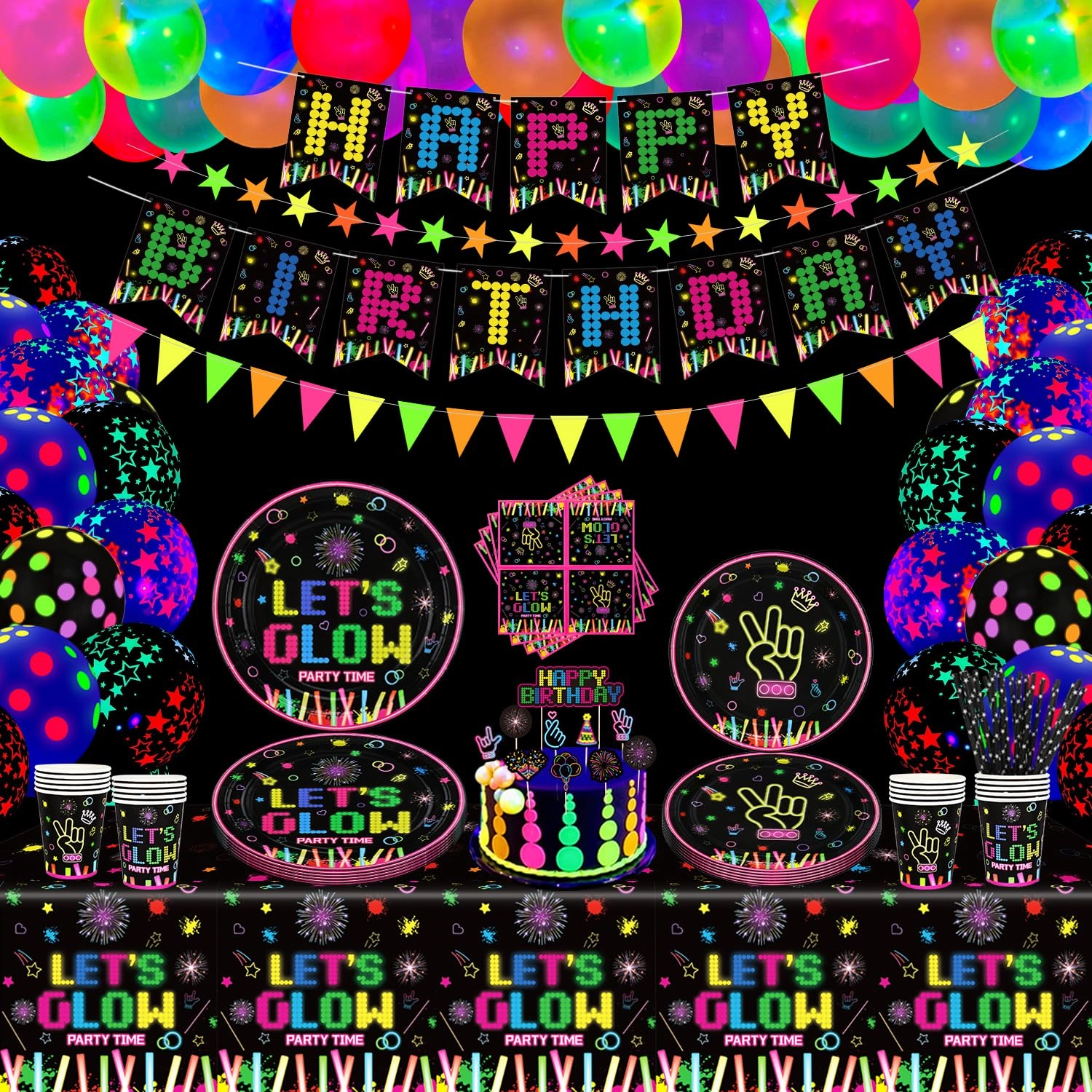 lkitmiut Glow Neon Party Supplies - 171 PCS Baby Shower Birthday