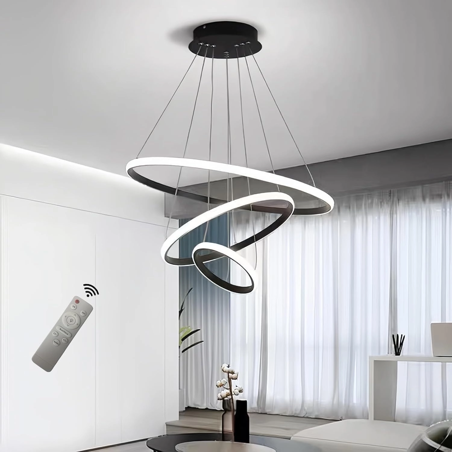 Forrio 3 Rings Modern LED Chandelier - 2700k to 6500k Dimmable with remote control