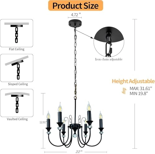 Antique Style Chandelier - Black 5 Candle Lights