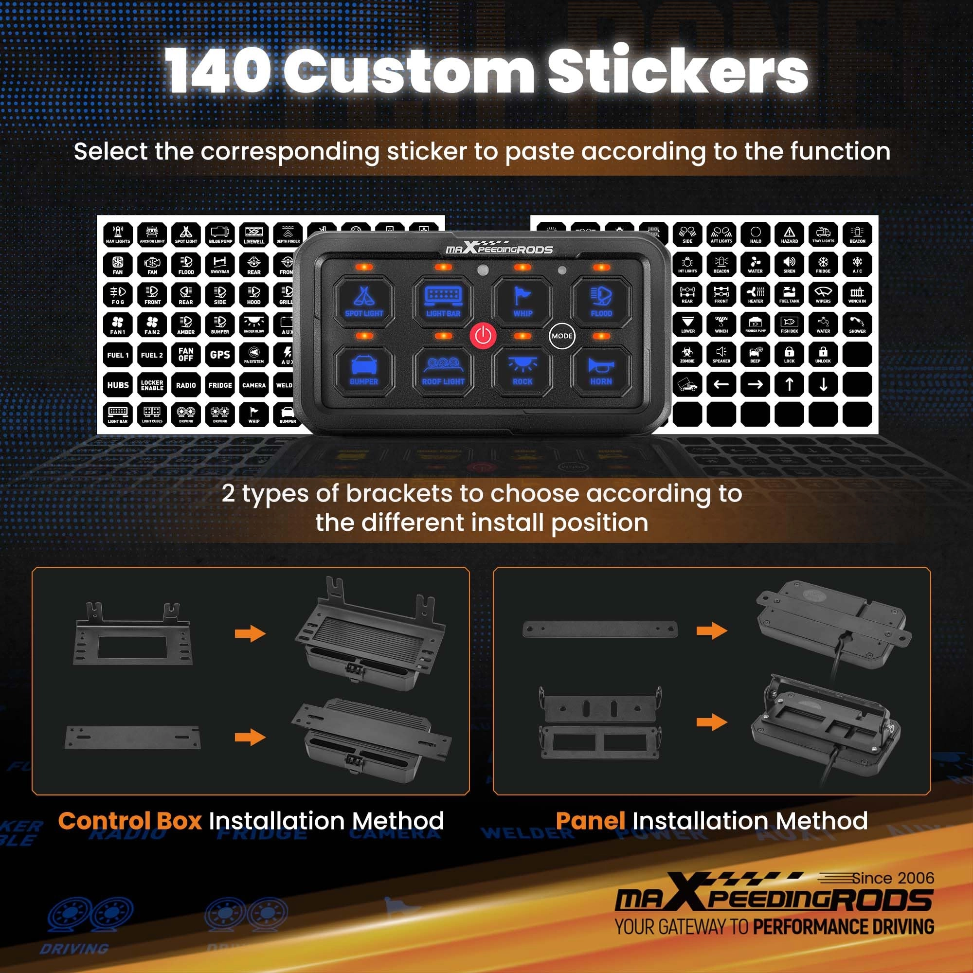 8 Gang Switch Panel - 12/24V LED Dimmable