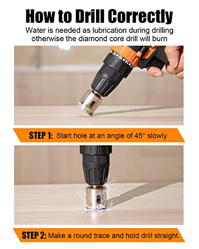 Diamond Drill Bits Set - 1/4"" 5/16"" 3/8"" 1/2"" 9/16"" 5/8"" 11/16"" 4/5"" 7/8"" 1-1/5"" Glass Porcelain Ceramic Marble Granite Stone Bottles