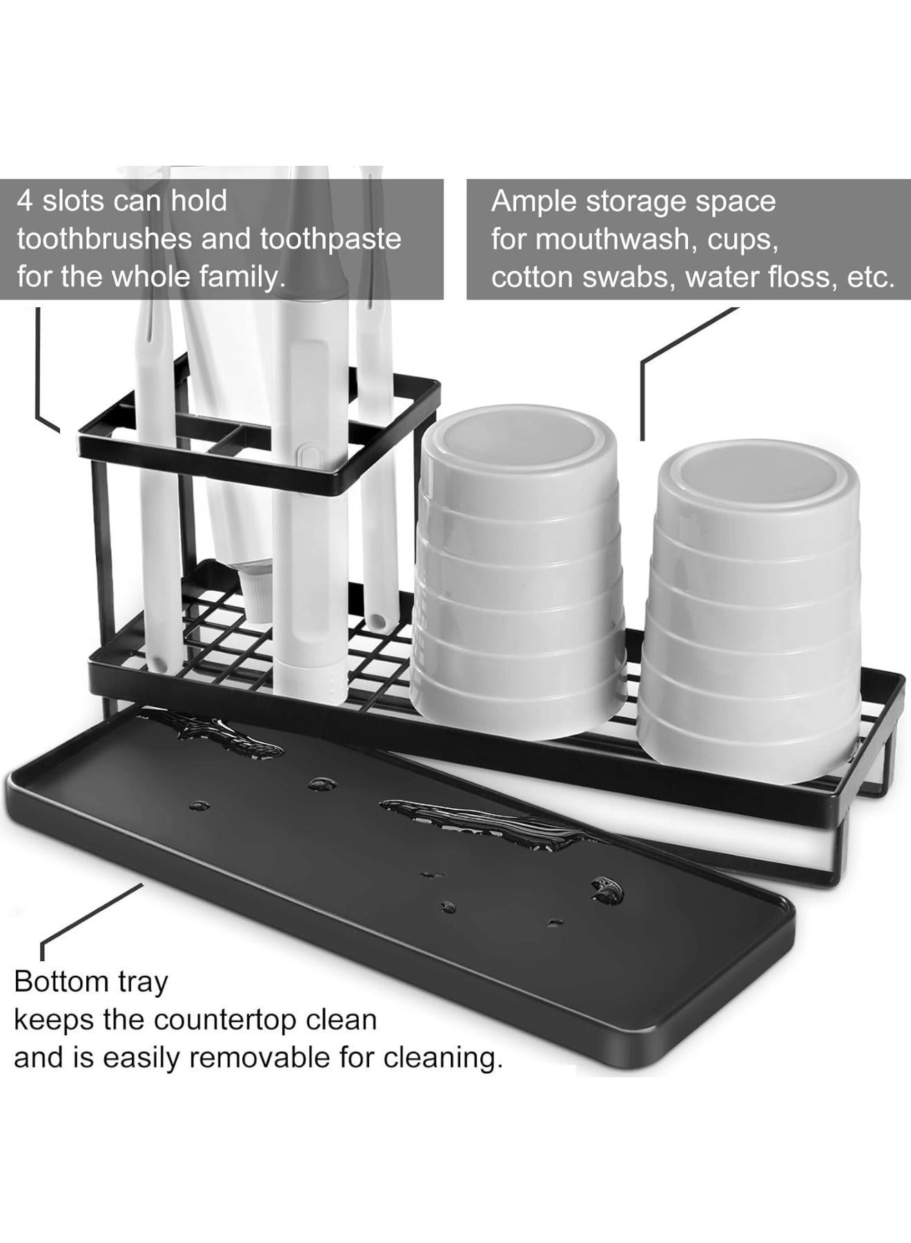 Toothbrush Holders - 4 Slots Bathroom Countertop