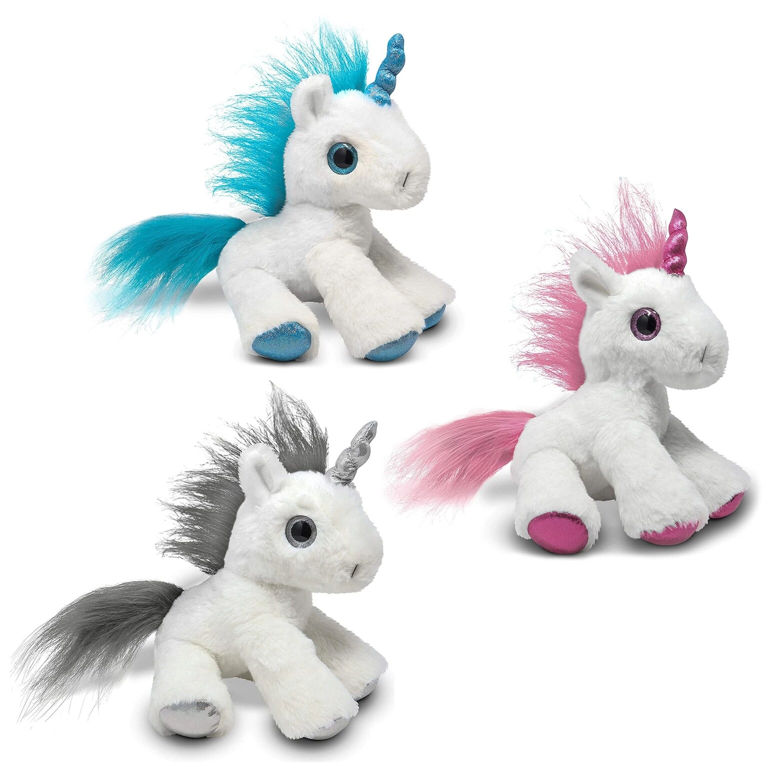 Unicorn Plush - 3Pack 3 Colors Pink Silver Blue