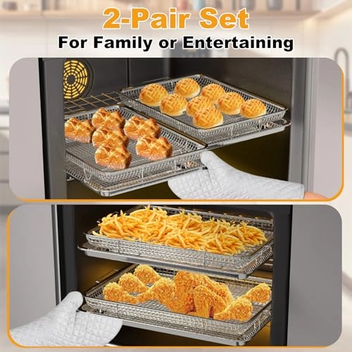 Air Fryer Basket and Tray Set - Stainless Steel 2 Pack