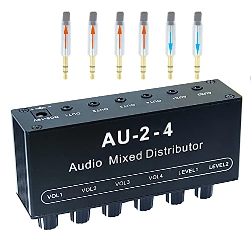 1/8" aux Input Mixing 2 in 4 Channel Headset Box Headphone Amplifier