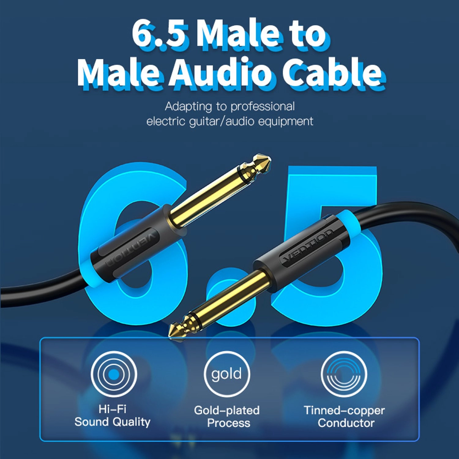6.5mm Male to Male Audio Cable - 1 m