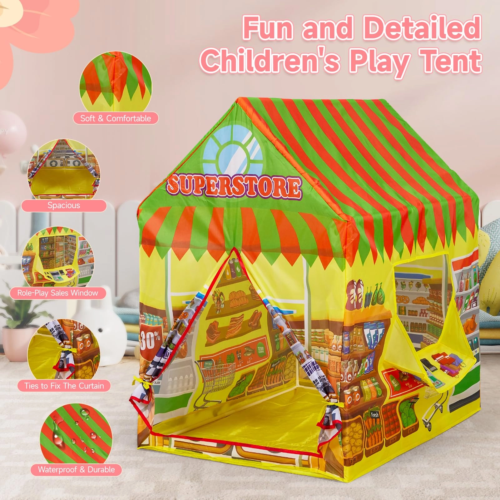 Supermarket Play Tent - 69x93x103cm Yellow-supermarket