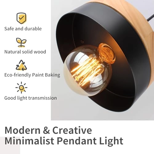 Round Wood Pendant Light - E27 18cm