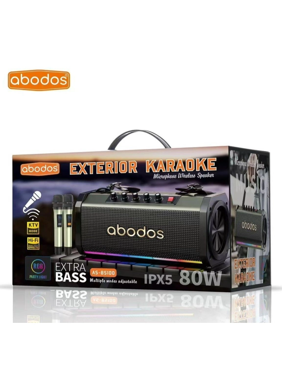 abodos AS-BS100 - Karaoke Wireless Speaker RGB Party Light 5-6H Playtime