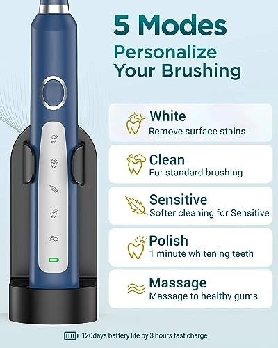 Electric Toothbrush - 8 Brush Heads 5 Modes 2 Minute Timer