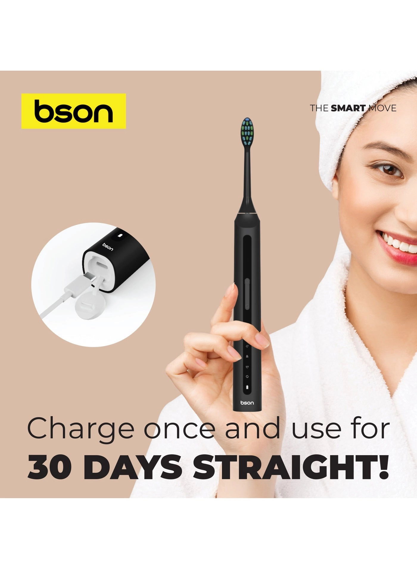 Super Sonic Toothbrush - 9X Whitening 30-Day Battery 40,000 SPM