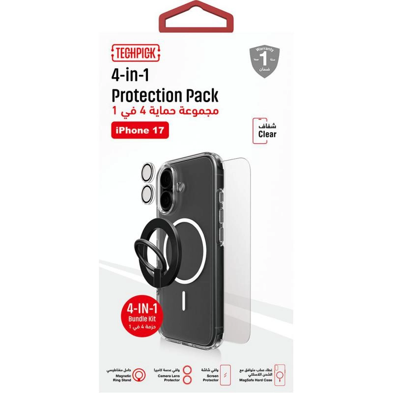 Hard Case - MagSafe Clear + Tempered Glass + Camera Lens Protector + Magnetic Stand for iPhone 17 Pro Max