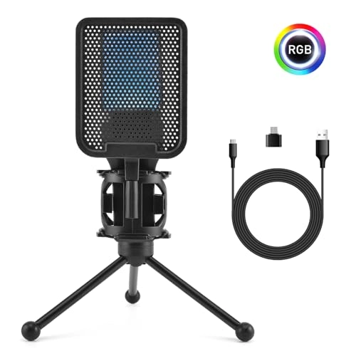 Microphone Stand Set - 7 Color Glowing Noise Canceling Condenser USB