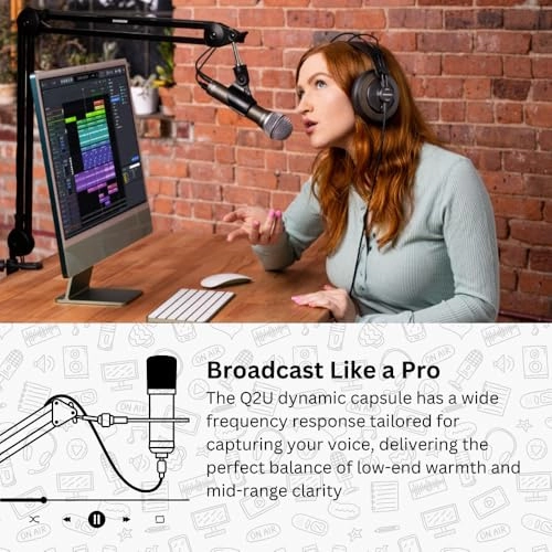 Q2U - USB+XLR Microphone + 3 x Desktop Boom Arm Microphone Stand + 3 x Shock Mount + 3 x Pop Filter