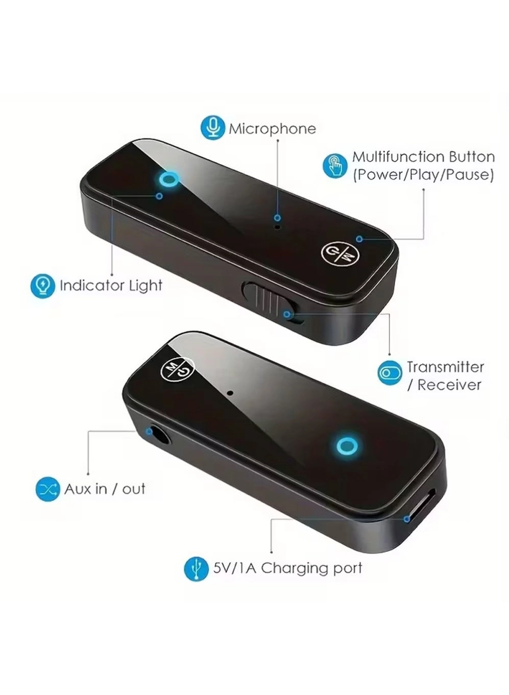 Bluetooth 5.0 Transmitter Receiver - 3.5mm Built-in battery