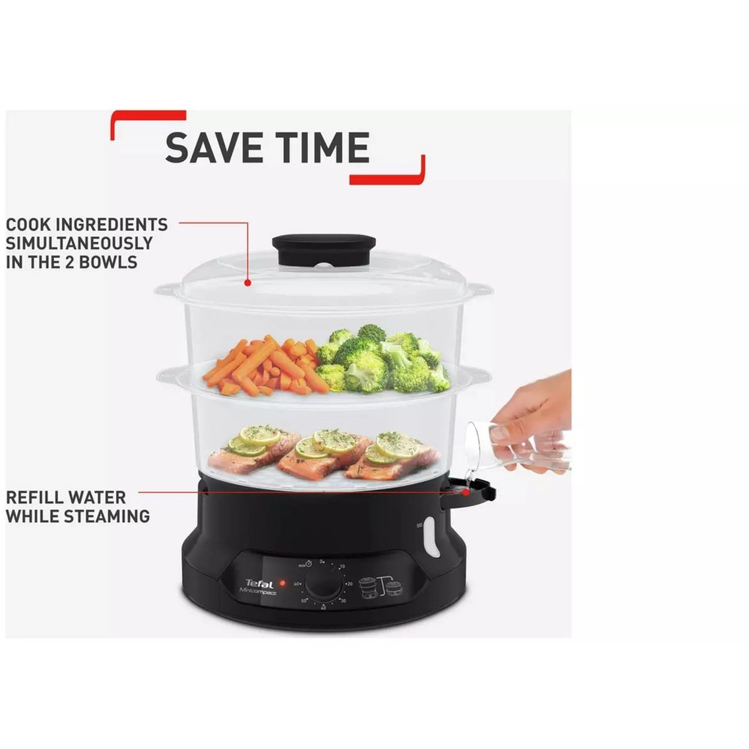 Mini Compact Food Steamer - 6 Liter Free Standing