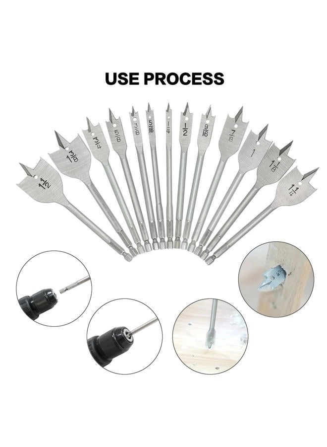 Spade Drill Bit Sets - Carbon Steel 13 Pcs 1/4" to 1-1/2"