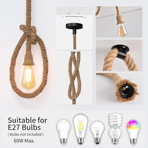 Vintage Hemp Rope Chandelier - 1 Light E27