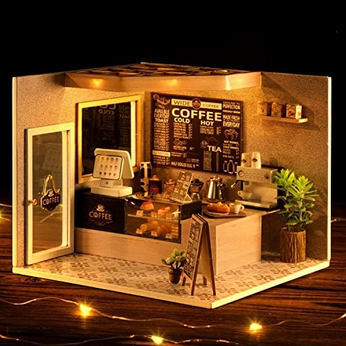 Miniature Wooden Dollhouse Building Kit - 3D Mini Coffee House