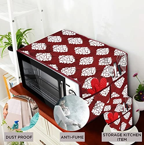 Microwave-Oven Top Cover - Polyester 3-Layered 4 Pockets Maroon