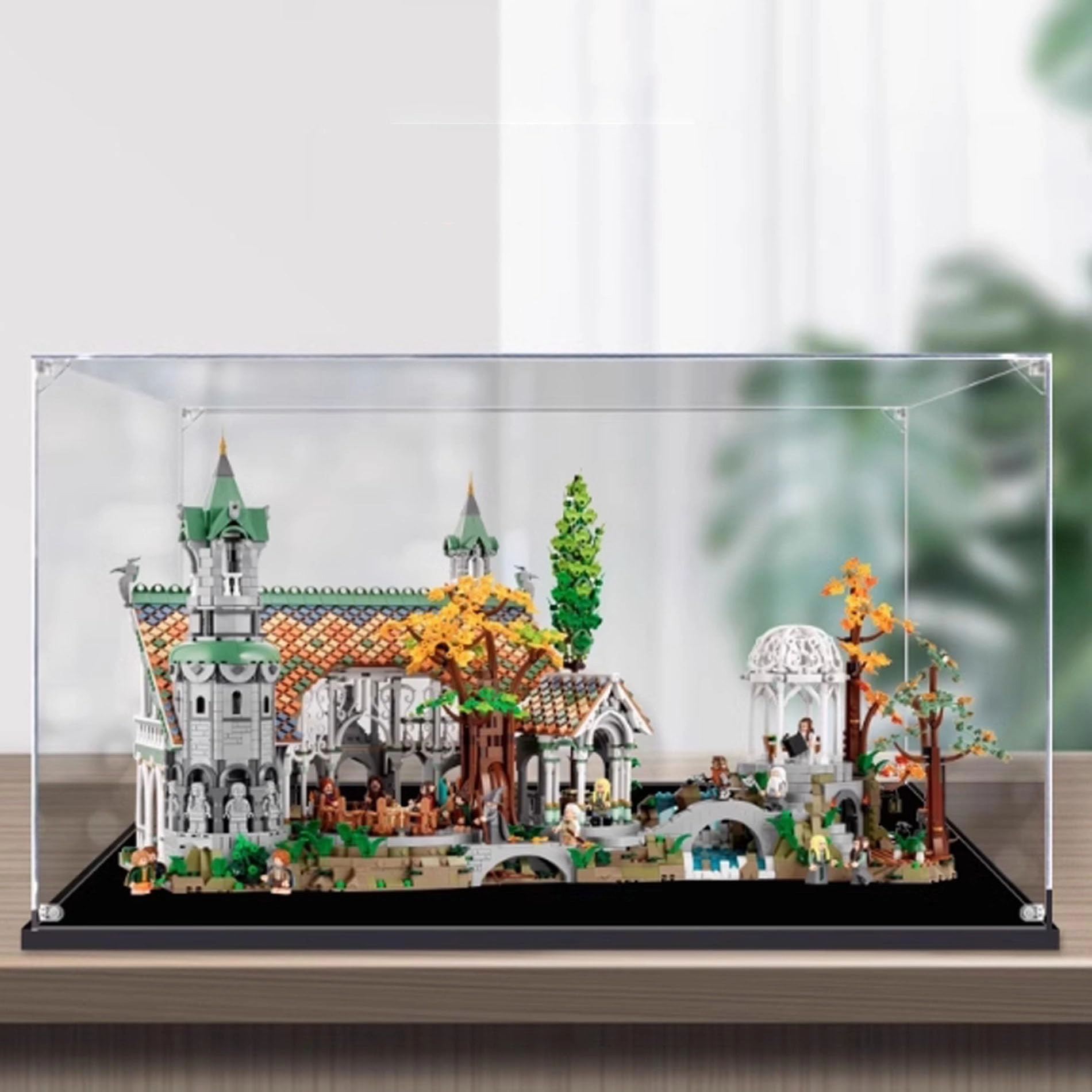 YUANZITIAN Acrylic Clear Display Case - 5*acrylic sheet, 1*wood plastic base Lego 10316 Ghost Valley Castle Model