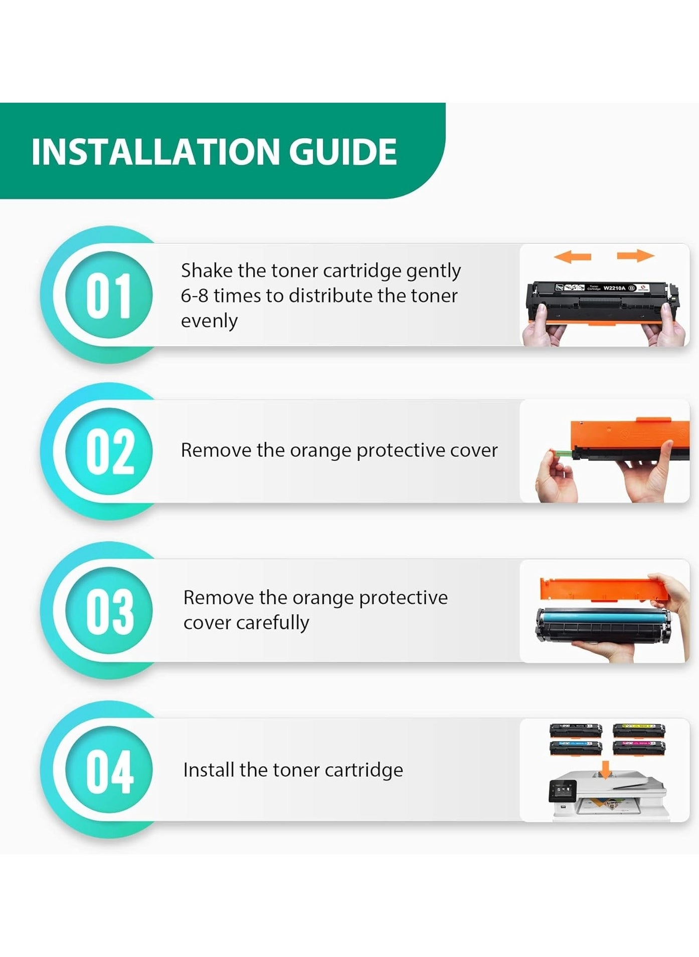 207AX W2210A - High Capacity Black + 207AX W2211A - Cyan + 207AX W2212A - Yellow + 207AX W2213A - Magenta