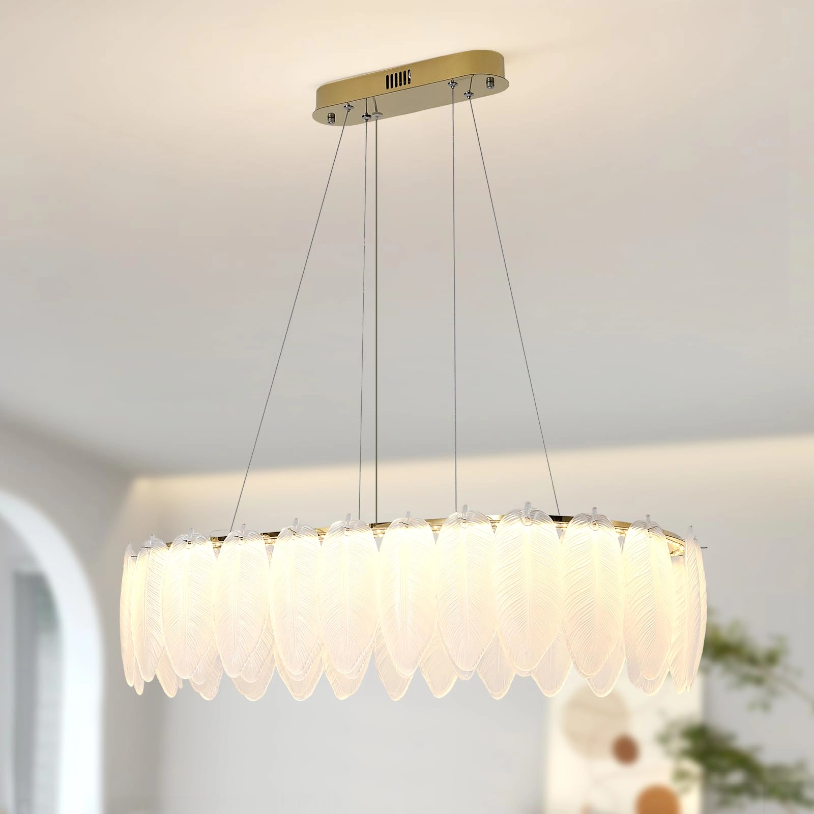 Flowing Feather Art LED Chandelier - Up to 39.3 inches (100 cm), adjustable