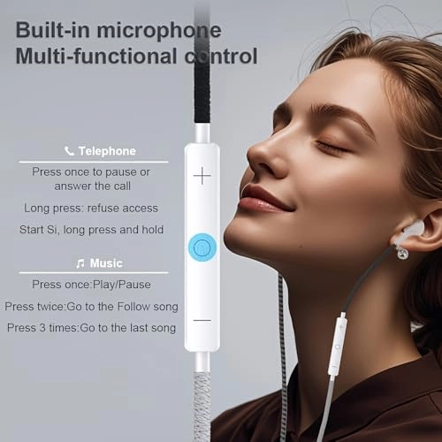 Fabric Cord Braided USB C Headphones Wired Earbud