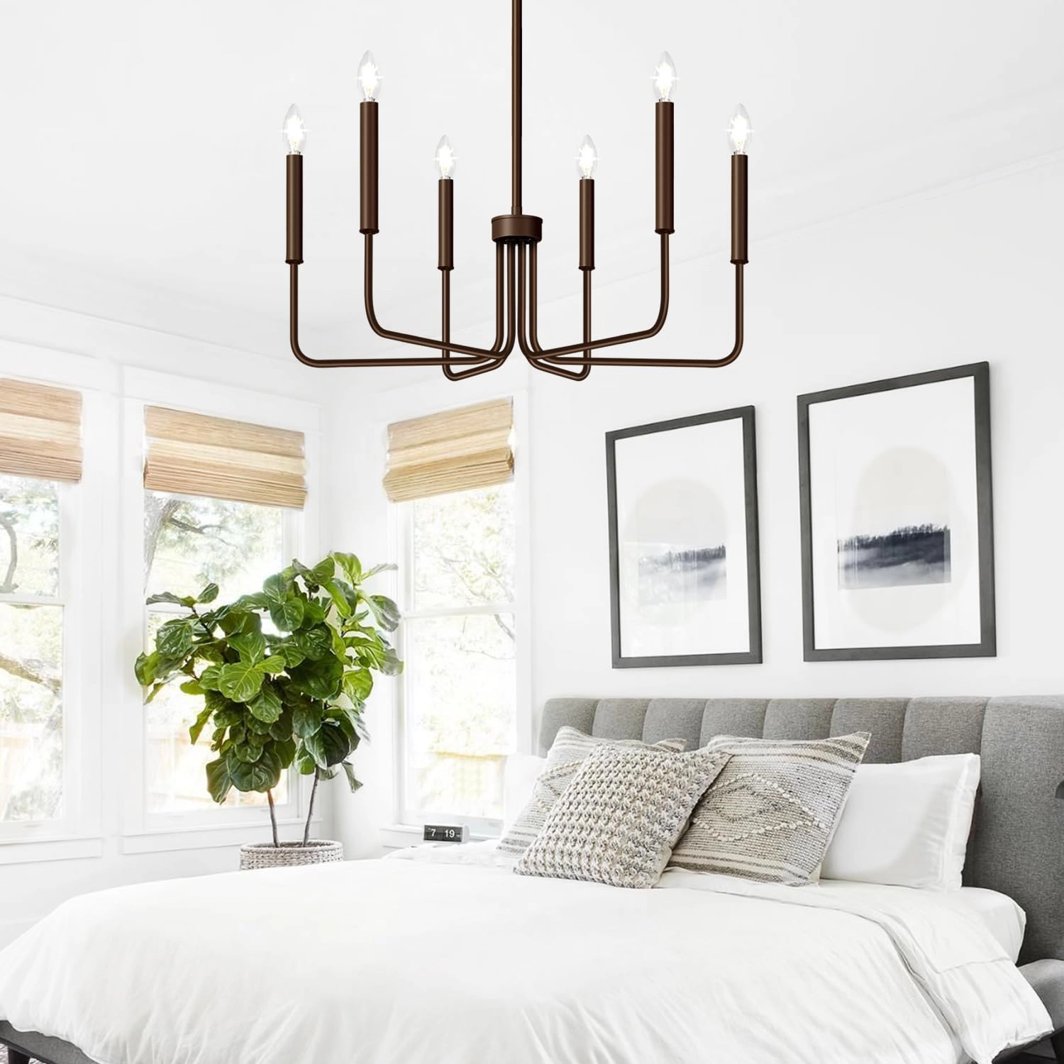 6-Light Farmhouse Chandelier - Black Indoor