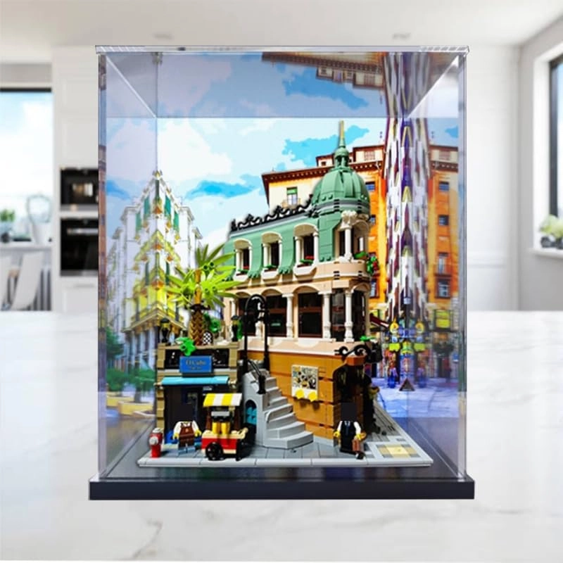 Clear Acrylic Display Case for Lego Creator Expert 10297 - 30x30x35cm Black Bottom+background