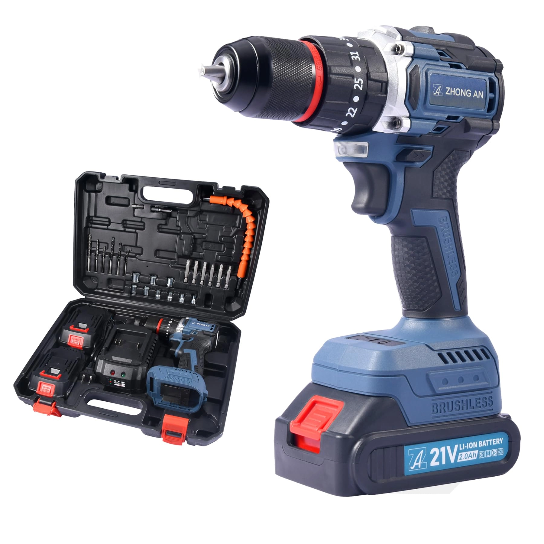 ZHONG AN AIR TOOLS Cordless Drill - 2000 Milliamp Hours 21 Volts