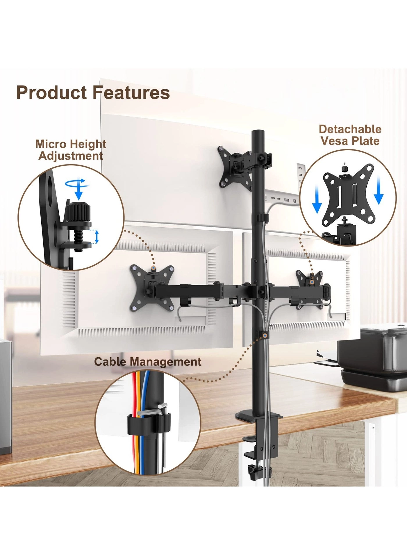 Monitor Mount - 3 monitors 13-32 Inch 75 x 75 / 100 x 100