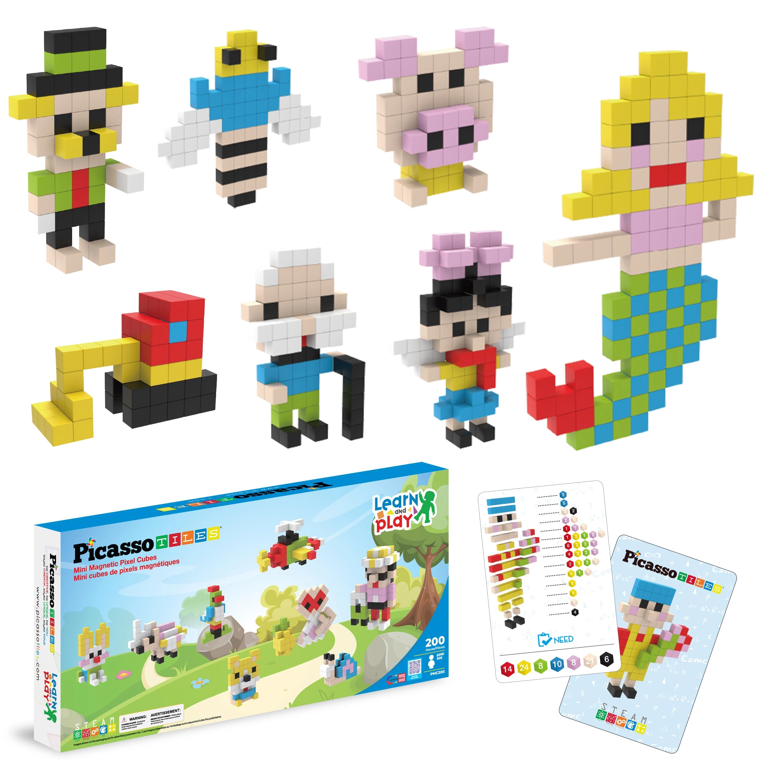 PicassoTiles Mini Pixel Magnetic Puzzle Cube - 200 pieces STEM