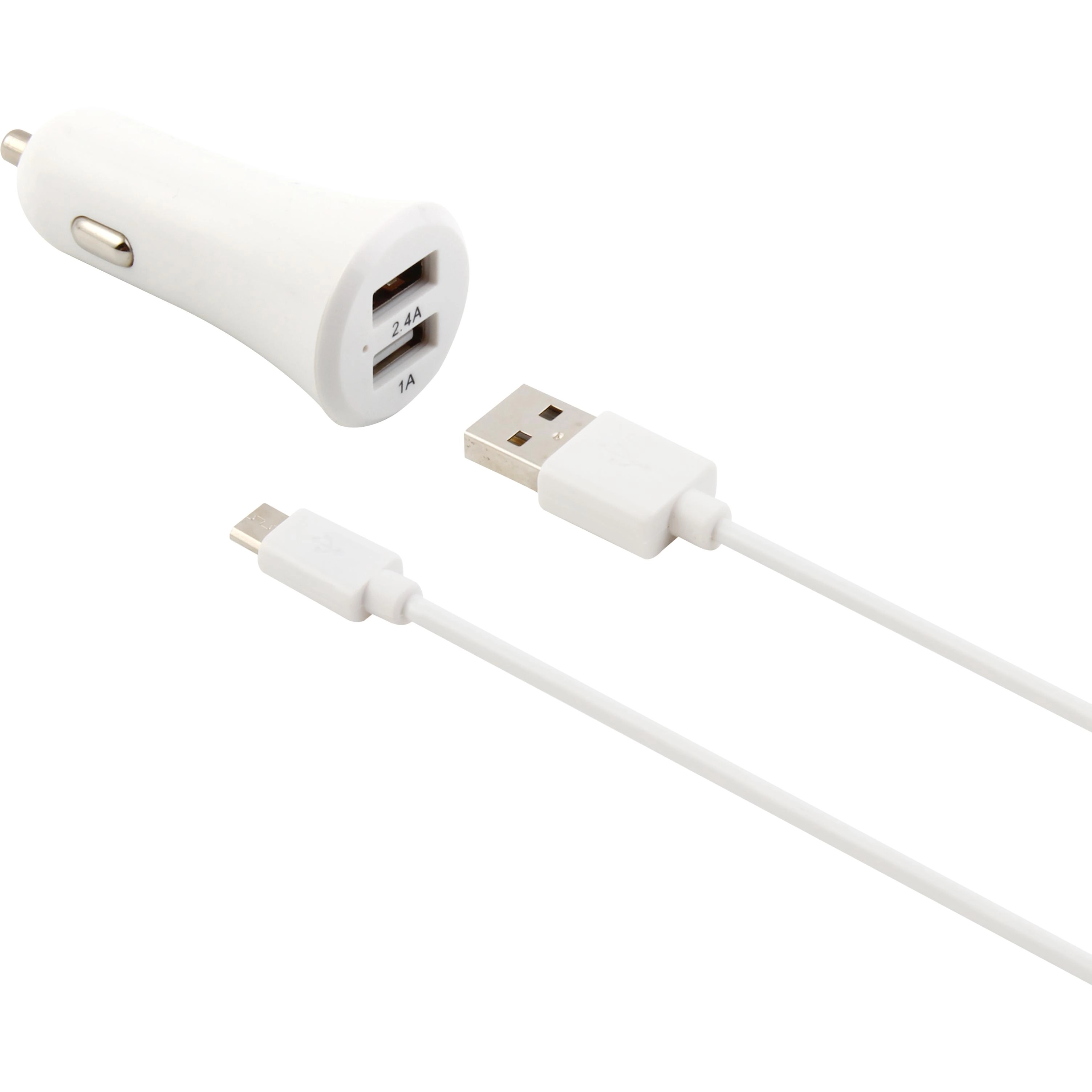 D&S USB Car Charger - Dual USB 2.4A + Micro USB Cable
