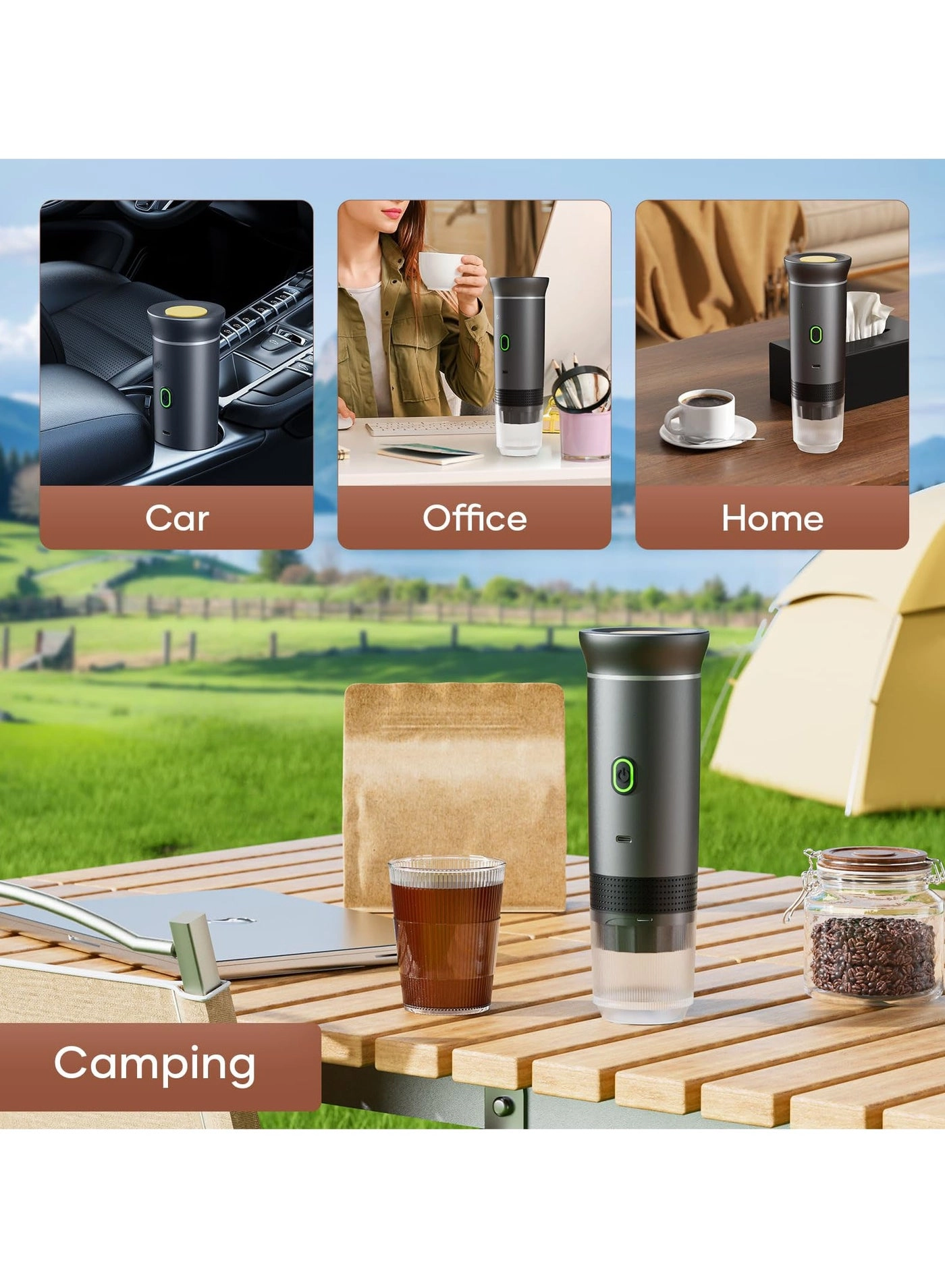 Portable coffee maker - 60 ml ground coffee and capsules