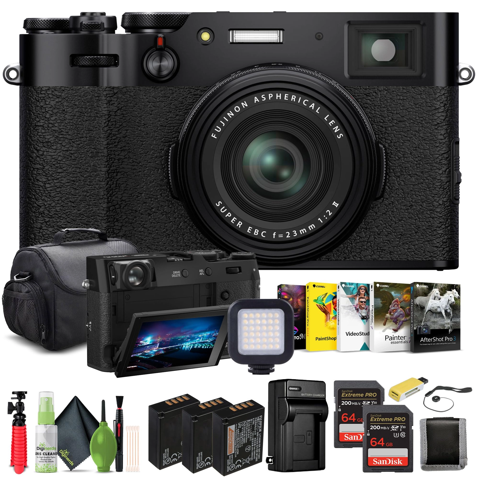 X100VI + 64GB Card + Memory Card Reader + NP-W126 Replacement Battery + External Charger + Corel Photo Software + Luxury Soft Case + 12" Flexible Tripod + Memory Card Wallet + Cleaning Kit + Lens Cap Protector
