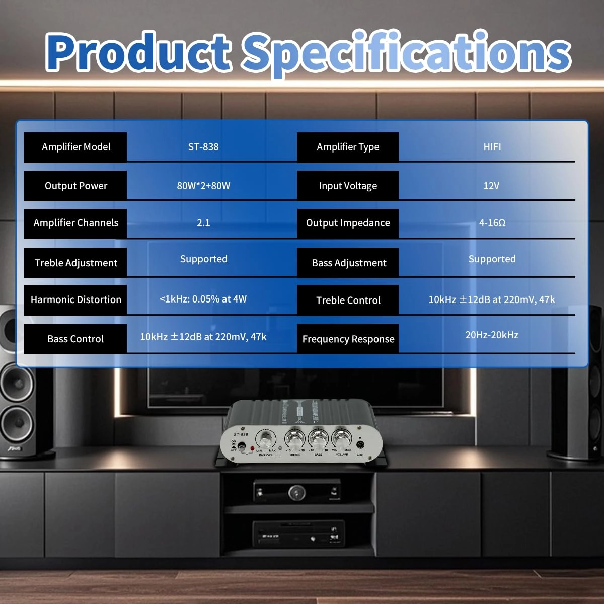 2.1 Channel Bluetooth HiFi Stereo Subwoofer Amplifier